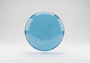 Blue glass sphere with airplane icon embossed on it