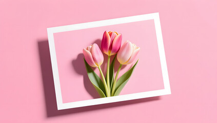 Tulips and gift boxes on white background top view, Valentine's Day thanksgiving concept illustration