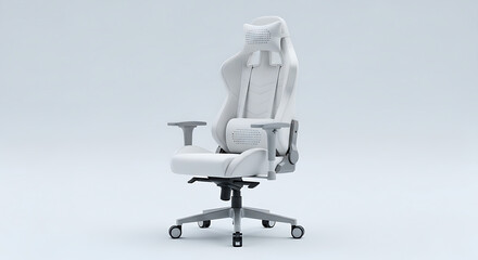 Professional studio shot of a clean, bright white computer chair featuring a five-star caster base and comfortable sporty design. 