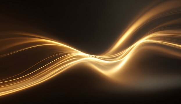 Abstract swirling golden light trails against dark background