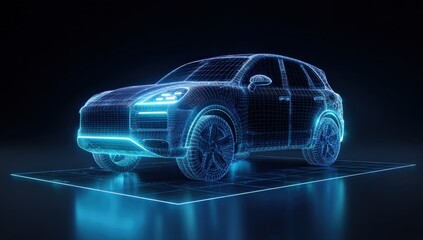 3D wireframe SUV, digital art