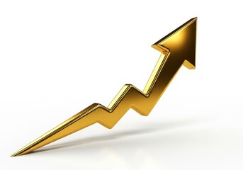 Golden arrow chart showing upward trend isolated on white background