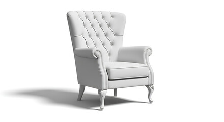 Isolated elegant wingback chair in white, perfect for luxury interior design concepts or high-end furniture product photography.