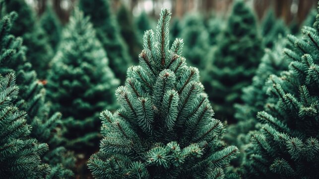 Dense Forest of Evergreen Trees with Lush Green Needles.
