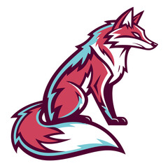 Obraz premium Glitch Fox Mascot Logo Vector, Magenta and Cyan Flat Esport Emblem Design with Transparent Background
