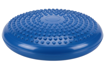 Blue inflatable balance disc for core stability and fitness isolated on a transparent background