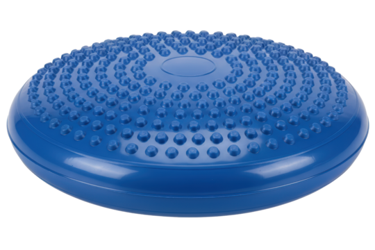 Blue inflatable balance disc for core stability and fitness isolated on a transparent background - Powered by Adobe