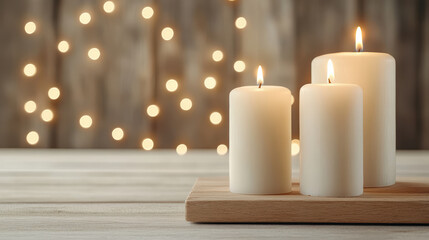 Elegant candle lit portrait setting with multiple candles glowing softly