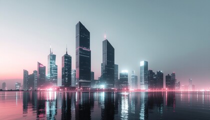 Fototapeta premium Neon Noir Metropolis Reflected in Water