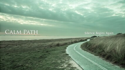 Gentle Coastal Pathway Leading to Serenity by the Sea with Dramatic Cloudy Sky and Tranquil Landscape View
