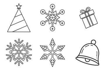 A clean and modern collection of thin lined christmas icons perfect for festive digital and print designs featuring classic holiday elements in a minimalist style