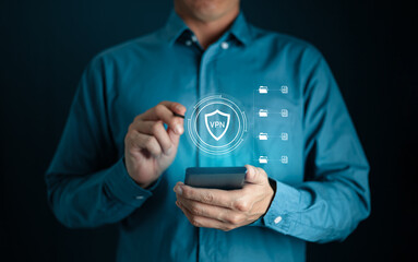 Businessman use smartphone to VPN Access private data for working