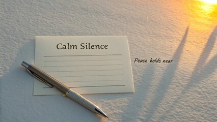 Peaceful Notepad with Silver Pen on Soft Surface at Sunset, Evoking Calm Reflection and Tranquility in Nature's Quiet Moment