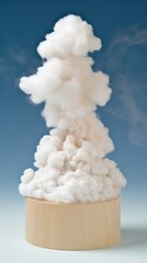 Dense White Smoke Puffing from Cylindrical Container Against a Light Blue Background in a Controlled Studio Environment