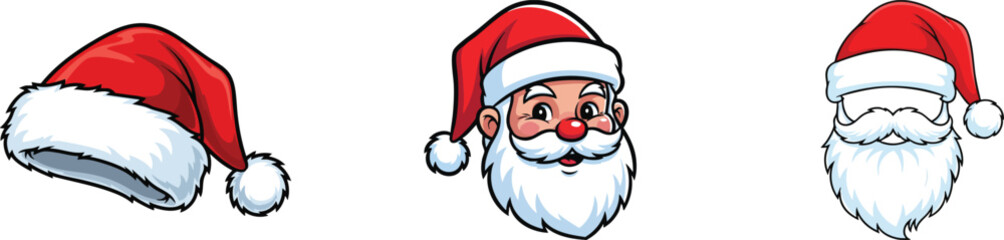Festive Santa Claus Elements for Holiday Cheer Designs - Hats, Faces and Beards ready for Christmas projects and seasonal celebrations