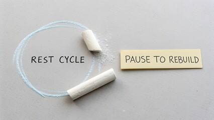 Visual representation of a self-care concept emphasizing rest cycle and pause to rebuild for personal growth and wellness