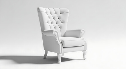 A clean, bright white furniture piece, this elegant high-back tufted chair suggests luxury, comfort, and vintage design appeal.