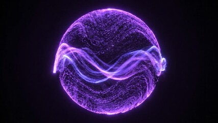 A glowing, spherical energy field of swirling purple particles and a central wavy stream - Powered by Adobe