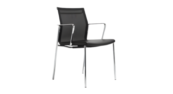 Modern black office chair with armrests isolated on transparent background
