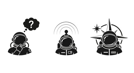 Naklejka premium Astronaut icons set: thinking, communicating, and exploring space.