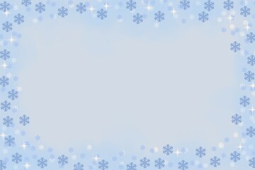 Light Blue Snowflake Frame Background. Soft light blue background decorated with delicate white snowflakes around the border, perfect for winter or Christmas design templates.