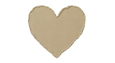Heart-Shaped Textured Paper Cutout, Rustic Beige Heart Illustration on Transparent Background, Rough Edged Heart Shape PNG, Isolated Heart-Shaped Cardboard or Paper, Matte Granular Heart Design