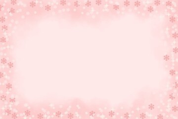 Pink Snowflake Frame Background. Soft pastel pink background with white snowflake decorations around the edges, ideal for Christmas cards, invitations, or festive designs.