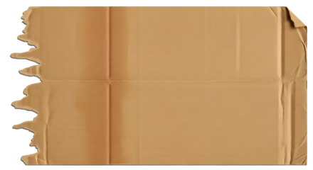 Torn Brown Cardboard PNG, Aged Corrugated Cardboard Piece, Textured Packing Cardboard, Isolated Brown Cardboard Sheet, Vintage Worn Cardboard Graphic