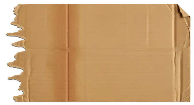 Torn Brown Cardboard PNG, Aged Corrugated Cardboard Piece, Textured Packing Cardboard, Isolated Brown Cardboard Sheet, Vintage Worn Cardboard Graphic