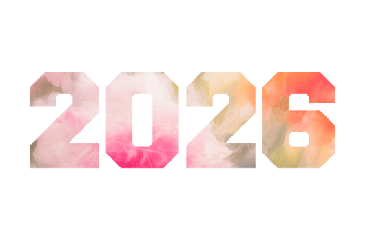 Colorful watercolor painted numbers 2026 isolated on transparent background representing the upcoming new year celebration and future aspirations