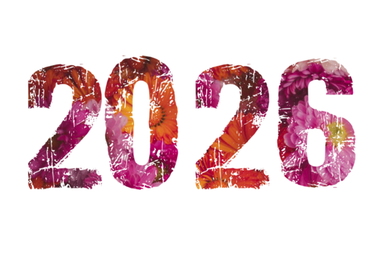 Vibrant abstract floral texture number 2026 isolated on transparent background - Powered by Adobe