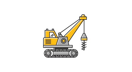 Yellow and Gray Construction Drill Rig on White Background.
