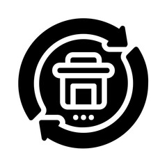 Recycle delete icon with rotating arrows suitable for environmental websites, sustainability blogs, and waste management resources.
