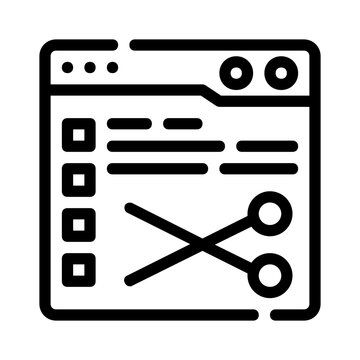 Code editor with a cut icon suitable for software development websites, programming blogs, technology articles, coding tutorials, and educational materials.
