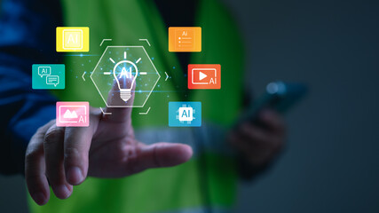 Human Hand Interacting with Artificial Intelligence Technology Interface for Future Innovation