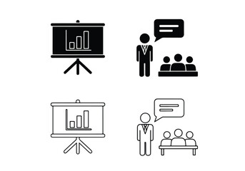 Business presentation icons with charts and audience groups - Vector icon symbol for website - Icon vector - Blue icon vector - Line and glyph solid icon set