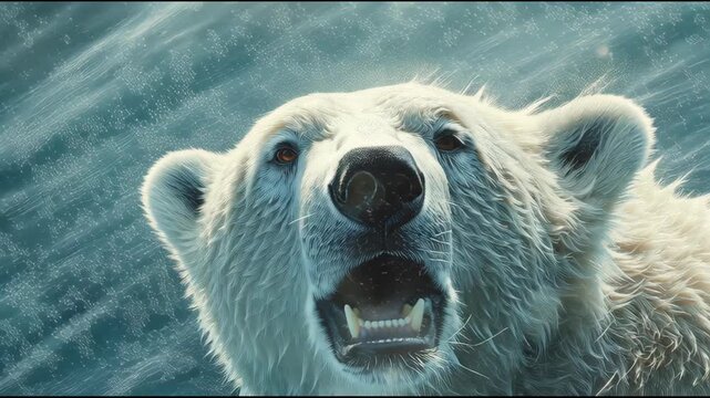 Majestic Polar Bear Portrait in a Fierce Arctic Snowstorm