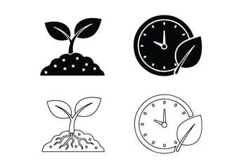 Seedling growth and time icons set - Vector icon symbol for website - Icon vector - Blue icon vector - Line and glyph solid icon set