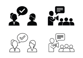Business meeting discussion icons set communication concepts - Vector icon symbol for website - Icon vector - Blue icon vector - Line and glyph solid icon set