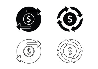 Dollar coin exchange cycle icons set finance symbol - Vector icon symbol for website - Icon vector - Blue icon vector - Line and glyph solid icon set