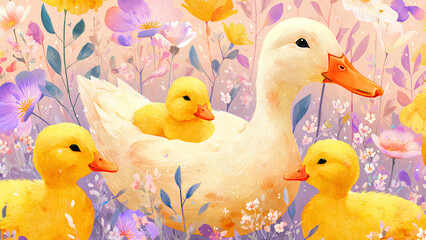 Cute Duck Family Illustration
