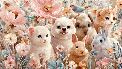 Cute Farm Animals and Pets Illustration