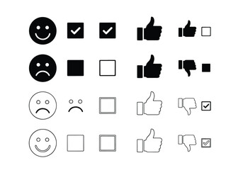 Set of survey icons with emojis and feedback options - Vector icon symbol for website - Icon vector - Blue icon vector - Line and glyph solid icon set