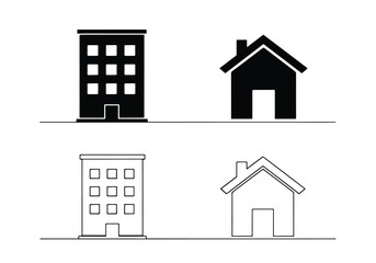 House and apartment building icons simple graphic representations - Vector icon symbol for website - Icon vector - Blue icon vector - Line and glyph solid icon set