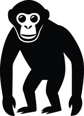 Chimpanzee Silhouette Vector – Black and White Monkey Cartoon Illustration Isolated on White Background