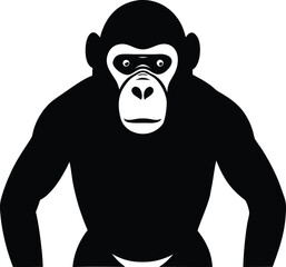 Chimpanzee Silhouette Vector – Black and White Monkey Cartoon Illustration Isolated on White Background
