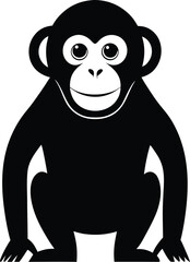 Chimpanzee Silhouette Vector – Black and White Monkey Cartoon Illustration Isolated on White Background
