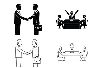 Business partnership agreement handshake meeting icons set - Vector icon symbol for website - Icon vector - Blue icon vector - Line and glyph solid icon set