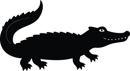 Black Crocodile Silhouette Vector Illustration – Wild Reptile Animal Clip Art