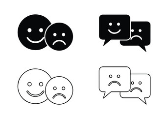 Happy and sad emoticons and chat bubbles icon set - Vector icon symbol for website - Icon vector - Blue icon vector - Line and glyph solid icon set